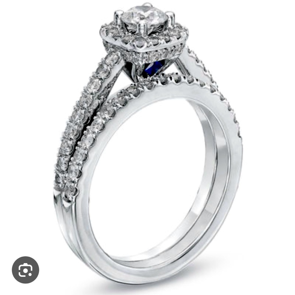 Vera Wang 24k white gold diamond & sapphire engagement & diamond wedding band